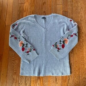 light blue pink red white floral embroidered sweater